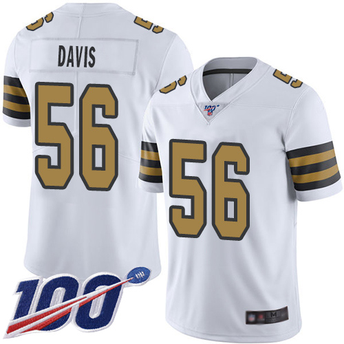 Men New Orleans Saints Limited White DeMario Davis Jersey NFL Football #56 100th Season Rush Vapor Untouchable Jersey